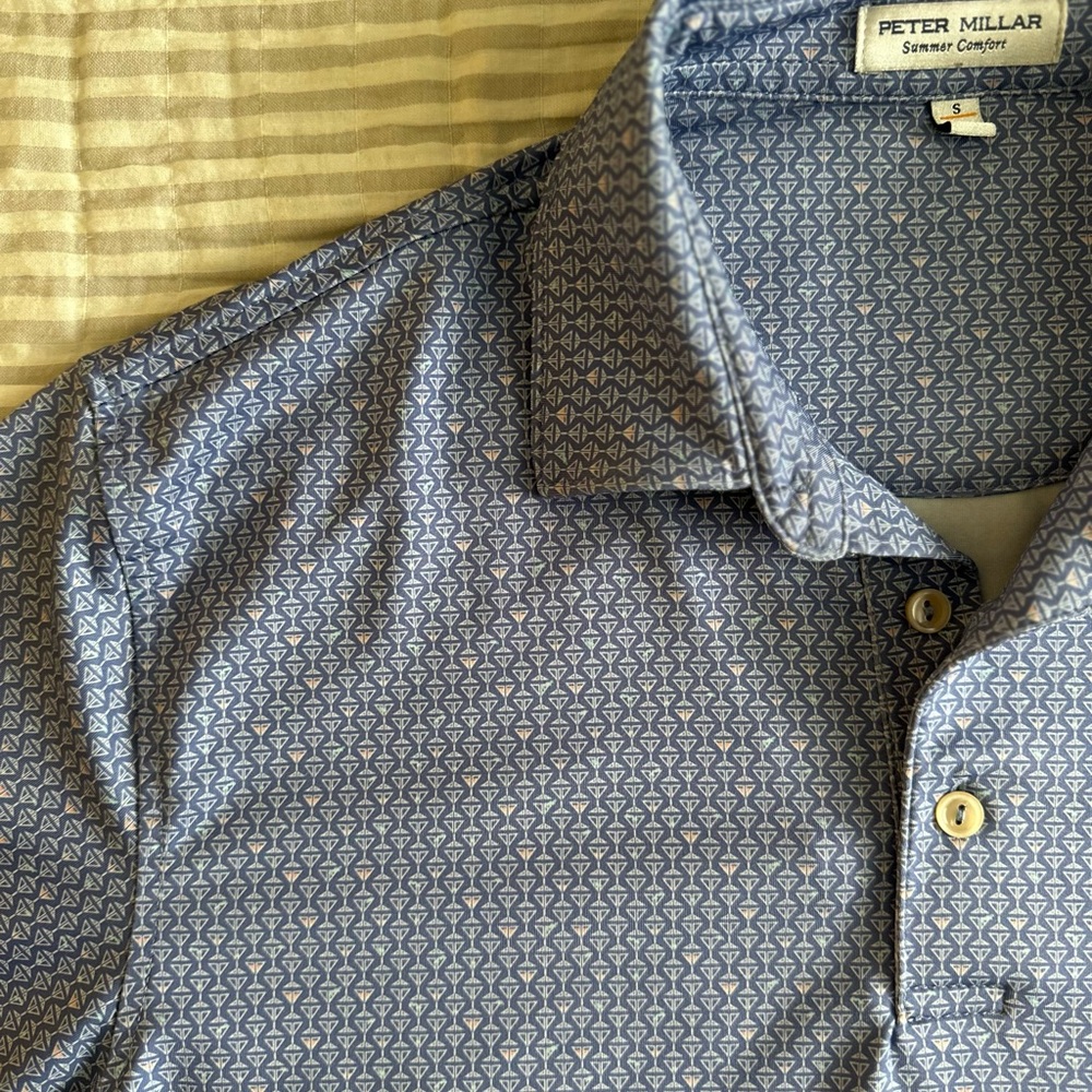 Peter Millar Blue Drink Print Casual Button Down Shirt